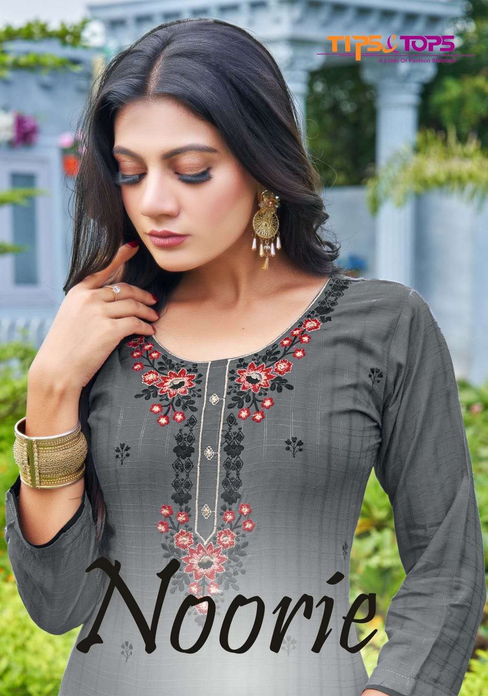 Tips & Tops-Noorie-Fancy-Rayon-Viscose-Stripes-Embroidery-Work-Straight-Kurti-Rayon-Pant-Poster